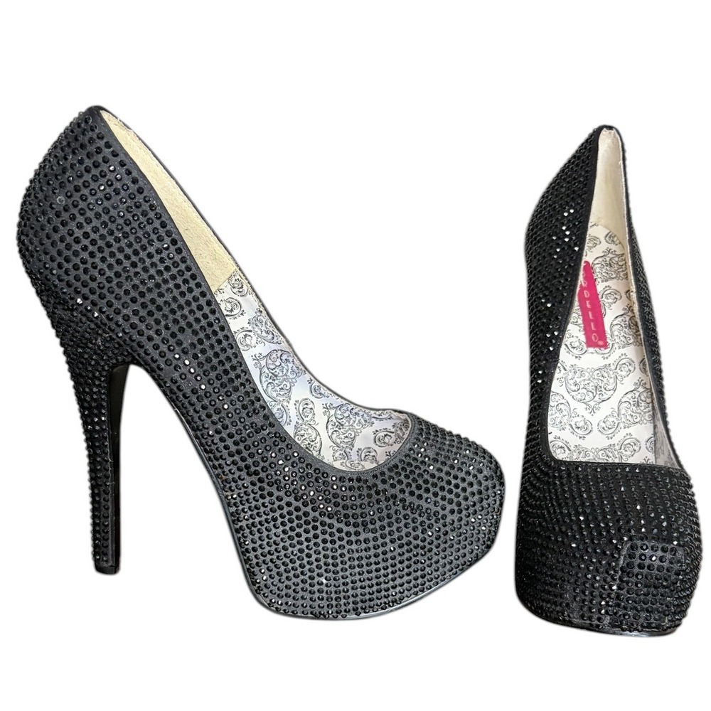 Bordello Black Teeze-06R Rhinestone Platform Pumps Burlesque Women's Size 7